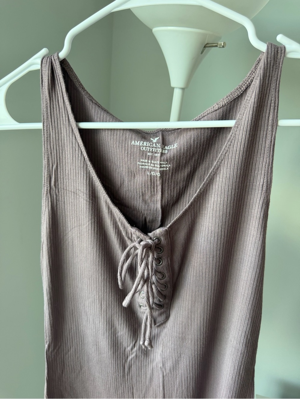 American Eagle Outfitters Ribbed Lace-Up Bodysuit in Mauve Taupe